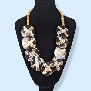 (2/$20) Wooden Disc Accent Beaded Necklace